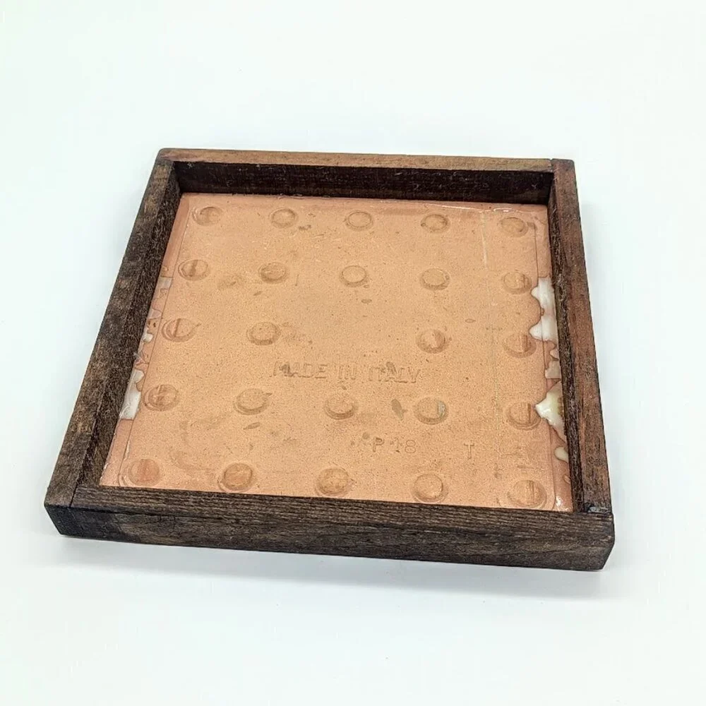 Vintage Italian Wood Square Ceramic Tile Trivet - Floral